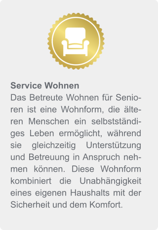 Service Wohnen Das Betreute Wohnen für Senioren ist eine Wohnform, die älteren Menschen ein selbstständiges Leben ermöglicht, während sie gleichzeitig Unterstützung und Betreuung in Anspruch nehmen können. Diese Wohnform kombiniert die Unabhängigkeit eines eigenen Haushalts mit der Sicherheit und dem Komfort.